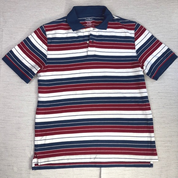L.L. Bean Other - LL Bean Mens Red White Blue Striped Cotton Polo Shirt Traditional Fit M 300456